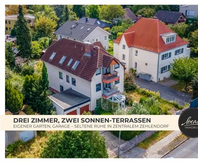 Drei Zimmer, zwei Sonnen-Terrassen, eigener Garten, Garage – seltene Ruhe in zentralem Zehlendorf